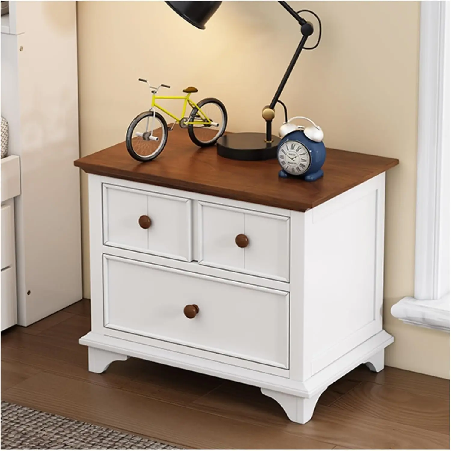 

Two-Drawer Nightstand Kids Night Stand End Side Table for Bedroom, Living Room, Kids' Room, White+Walnut,Easy to Install