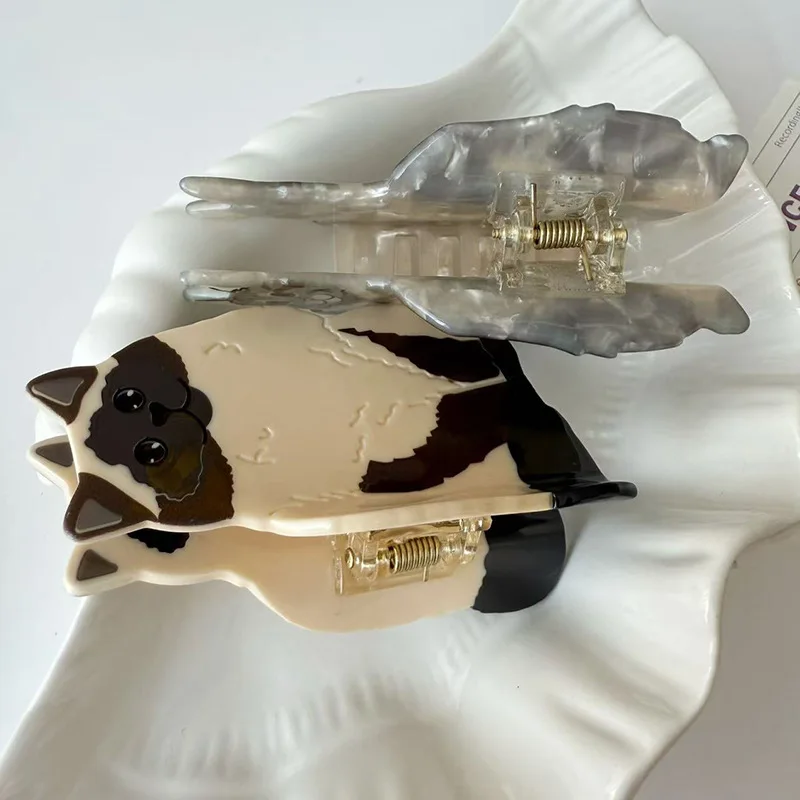 DOWELL Uroczy klips do włosów w kształcie kotka z octanu, spinka do włosów w kształcie zwierzątka dla kobiet do upięć