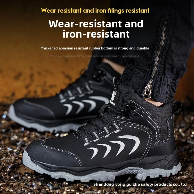 Steel Toe Safety Shoes Anti Smash Puncture Proof Rubber Sole Slip Resistant High Top Work Boots All Season Protection