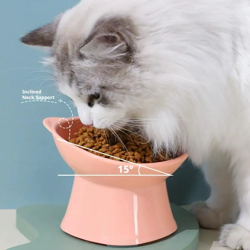 Cat Bowl With Long Ears And High Feet Bowl Cat And Dog Neck Protection And Anti‑Overturning Plastic Raised Pet Bowl Wholesales