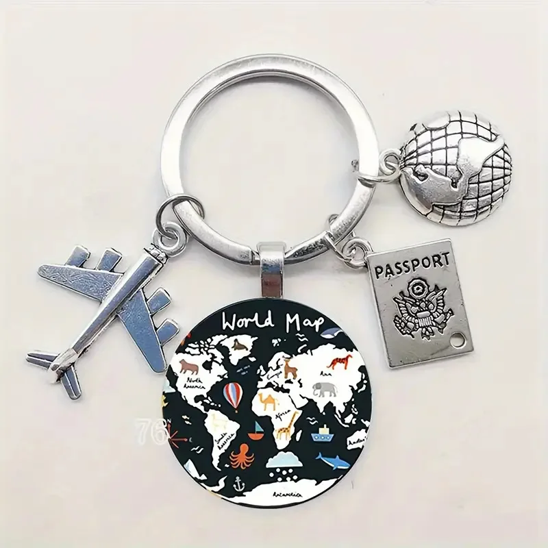 world map keychain Pendant Keychain Handmade World Map Geography Key Ring Glass Dome Keychain Women Bag Charm Gift Travel Souven