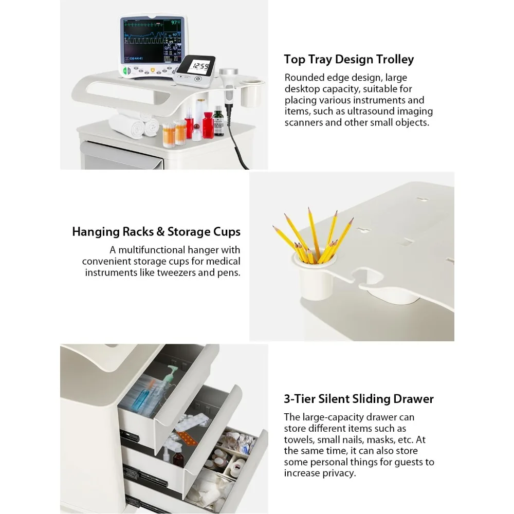 عربة تسوق الموجات فوق الصوتية المحمولة الماسح الضوئي للتصوير بالموجات فوق الصوتية عربة تخزين مستحضرات التجميل الطبية تحميل 110LBS