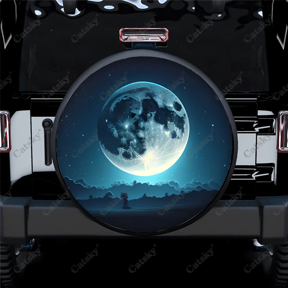 Super Moon And Clouds in The Night Polyester Universal Spare Wheel Tire Cover Custom Tire-Covers for Trailer RV SUV Truck Camper