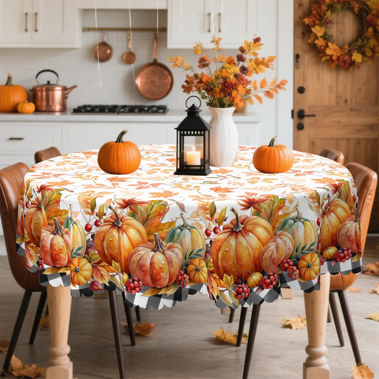 Buffalo Check Pumpkin Berry Fall Tablecloth - Suitable for Rectangular and Round Tableszyc
