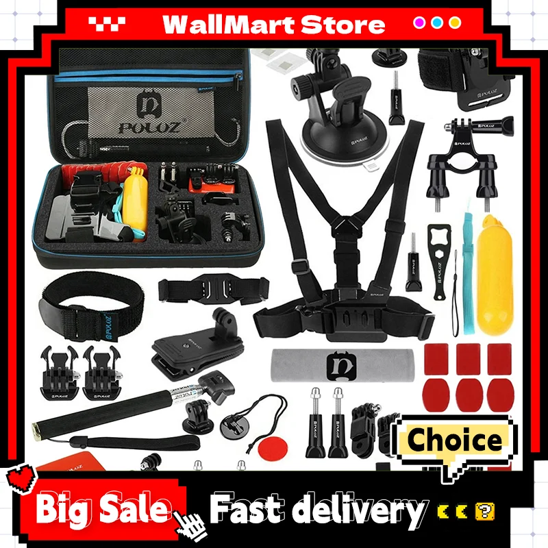 

PULUZ 53 in 1 Accessories Total Ultimate Combo Kits with EVA Case (Chest Strap + Suction Cup Mount + 3-Way Pivot Arms + J-Hook B