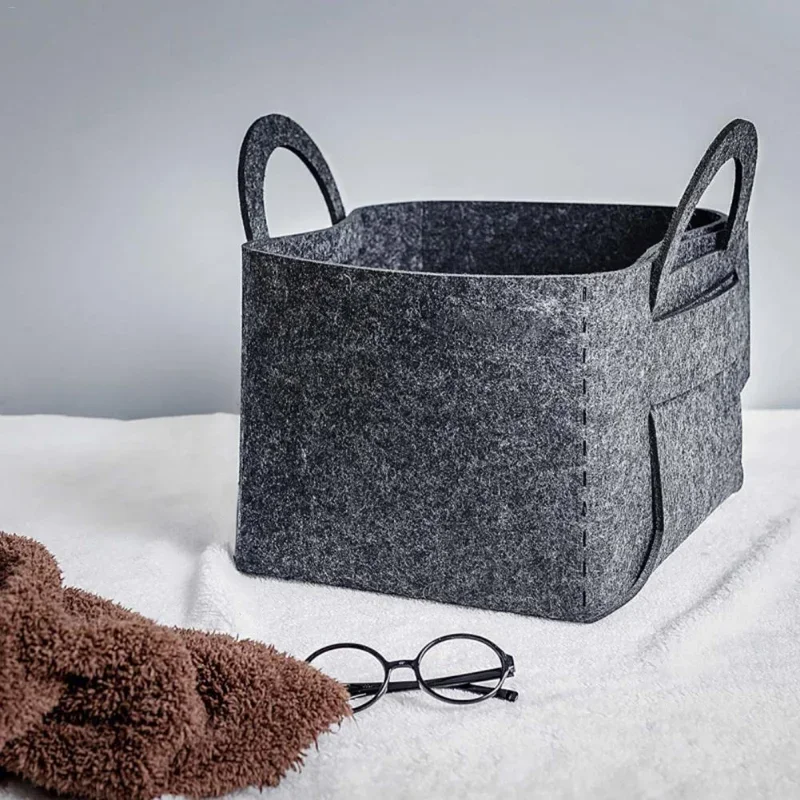 Gray Collapsible Felt ClothesStorage Basket Thickened Felt Storage Bins Magazine Organizer With Handles Home Office Organization