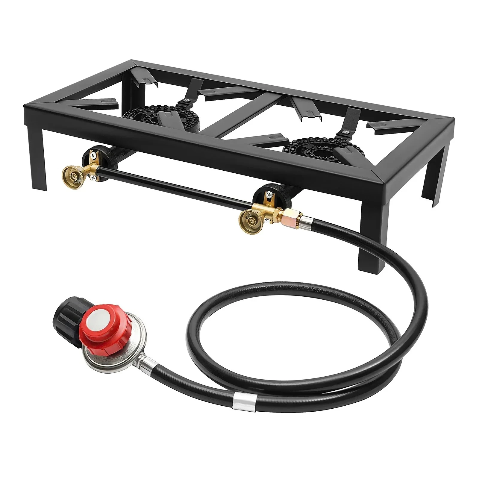 High-Power 8000W Portable Outdoor Gas Stove with Double Burners and Adjustable Regulator Hose for Propane Camping and BBQ