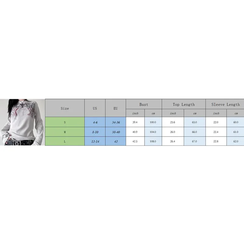 بلوزات النساء y2k الخريف الشتاء طويلة الأكمام Y2K تي شيرت موضة عادية المحاصيل القمم س الرقبة القوطية Harajuku قميص الشارع الشهير