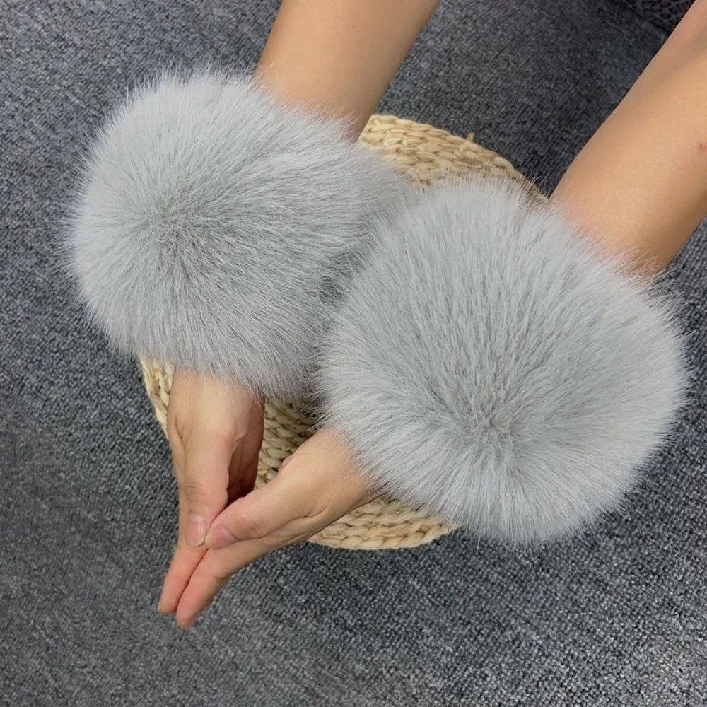 1 Pair Cute Fluffy Faux Fox Fur Cuffs Detachable Sleeve Removable Arm Warmers Soft Windproof Wrist Warmers Women
