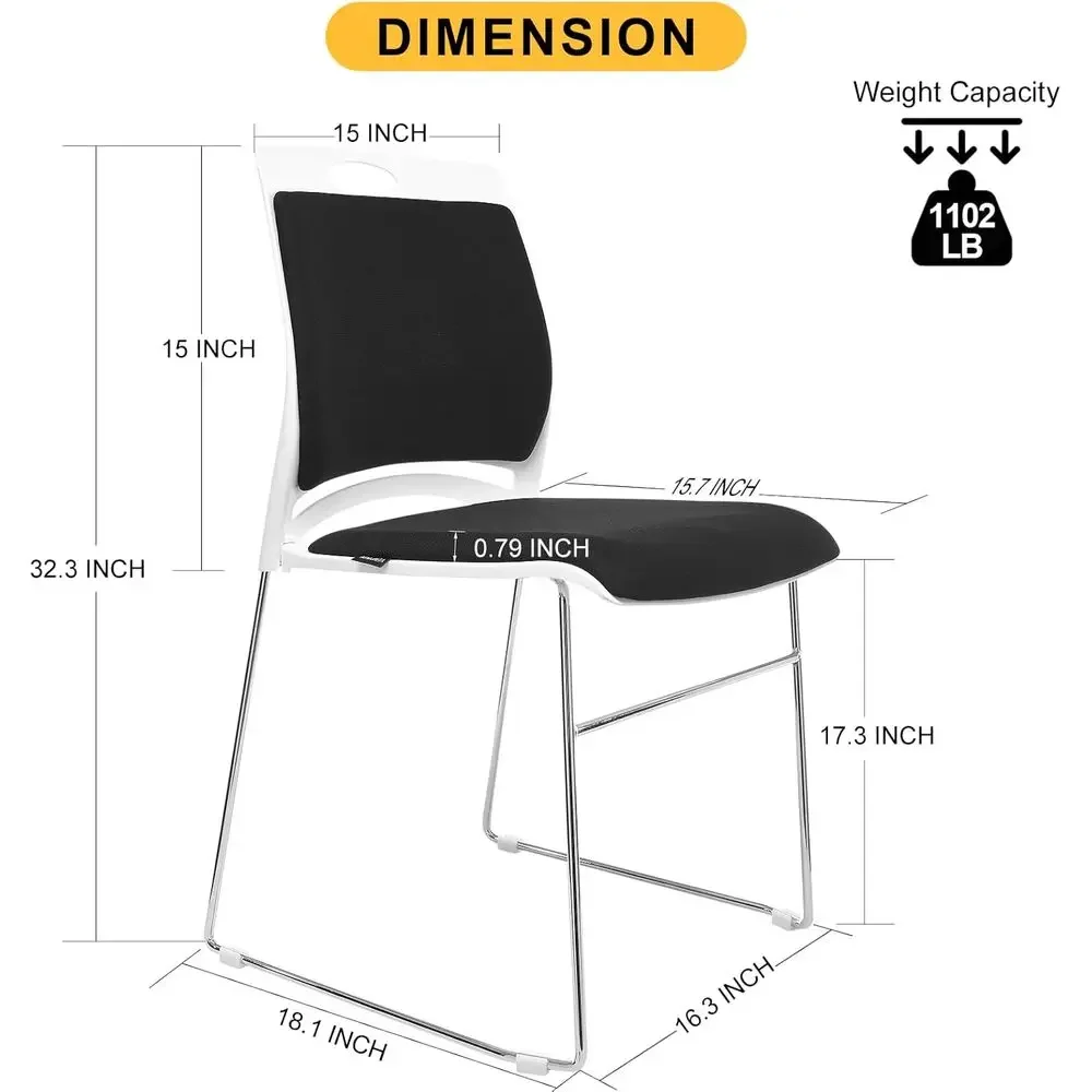Black 4-Pack Stackable Office Chairs with Padded Seat and Back for Home, Lobby, Waiting Room, Cafeteria, and Training Rooms