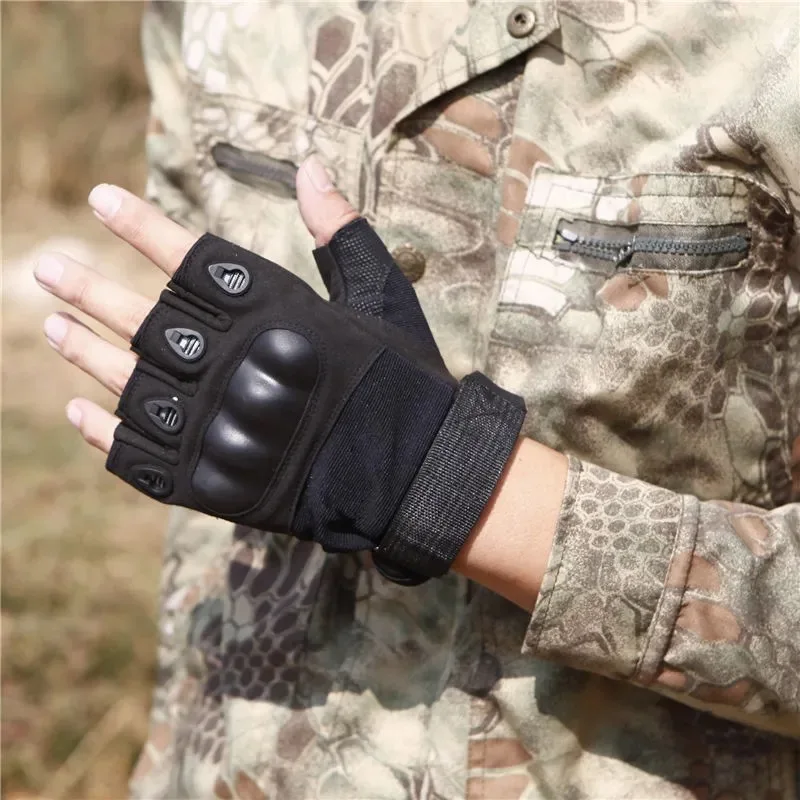 Tactical Gloves Half Finger Hard Shell Non-slip Wear-resistant Joint Protection Anti-cut Military Fan Combat Gloves