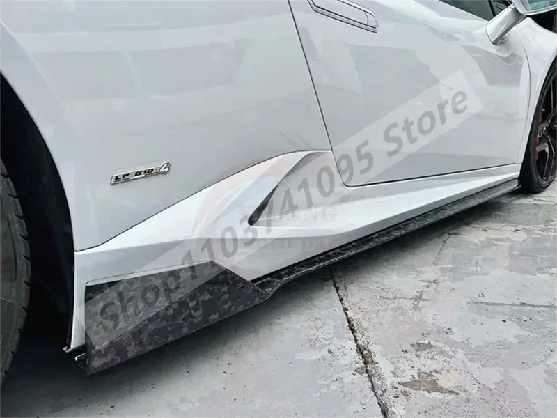 Real Carbon Fiber Side Extension Body Skirts Kit Lip Cover For Lamborghini Huracan LP580 LP610 2014-2021 V Style