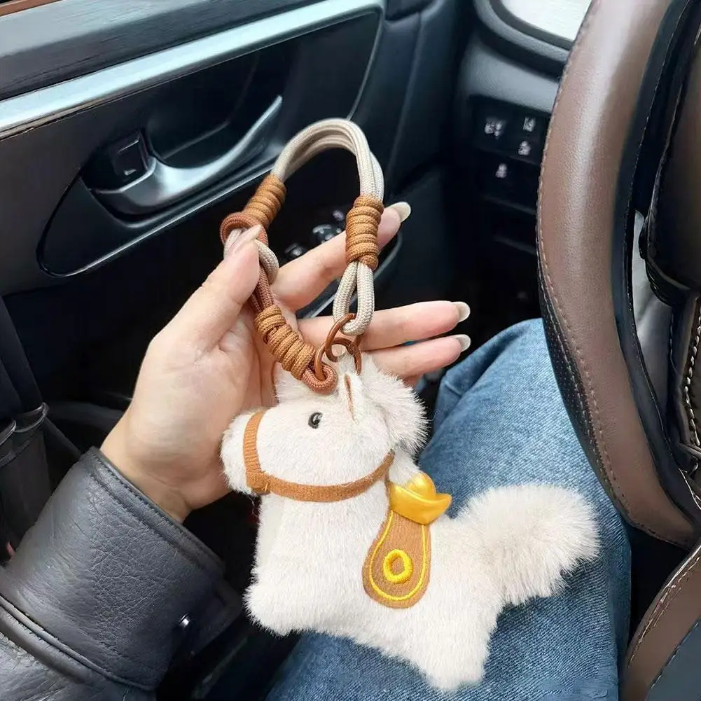 Car Horse Pendant Keychain Rearview Mirror Hanging Ornament New Year Gift Lucky Cute Horse Plush For Home Bag Decor Bag