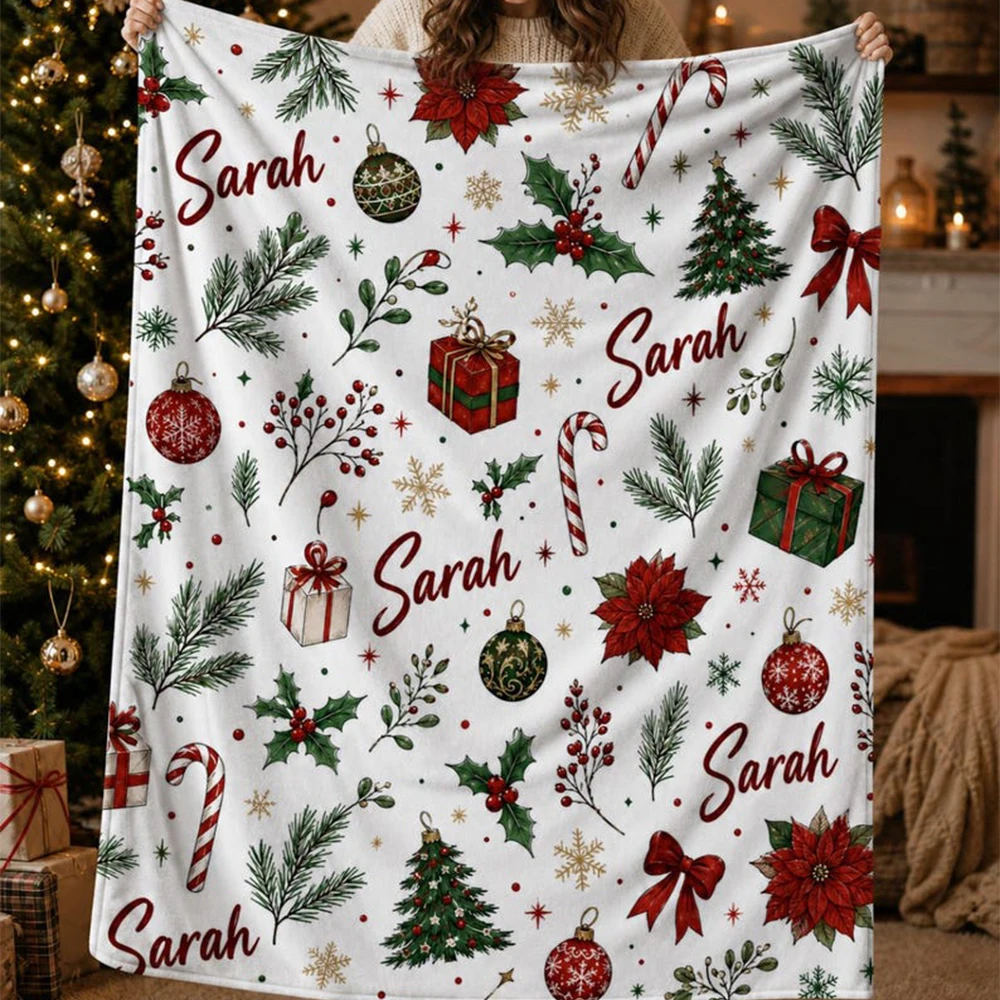 Personalized Christmas Cozy Blanket, Custom Name Holiday Throws Blanket, Personalized Family Christmas Gift, Secret Santa Gift