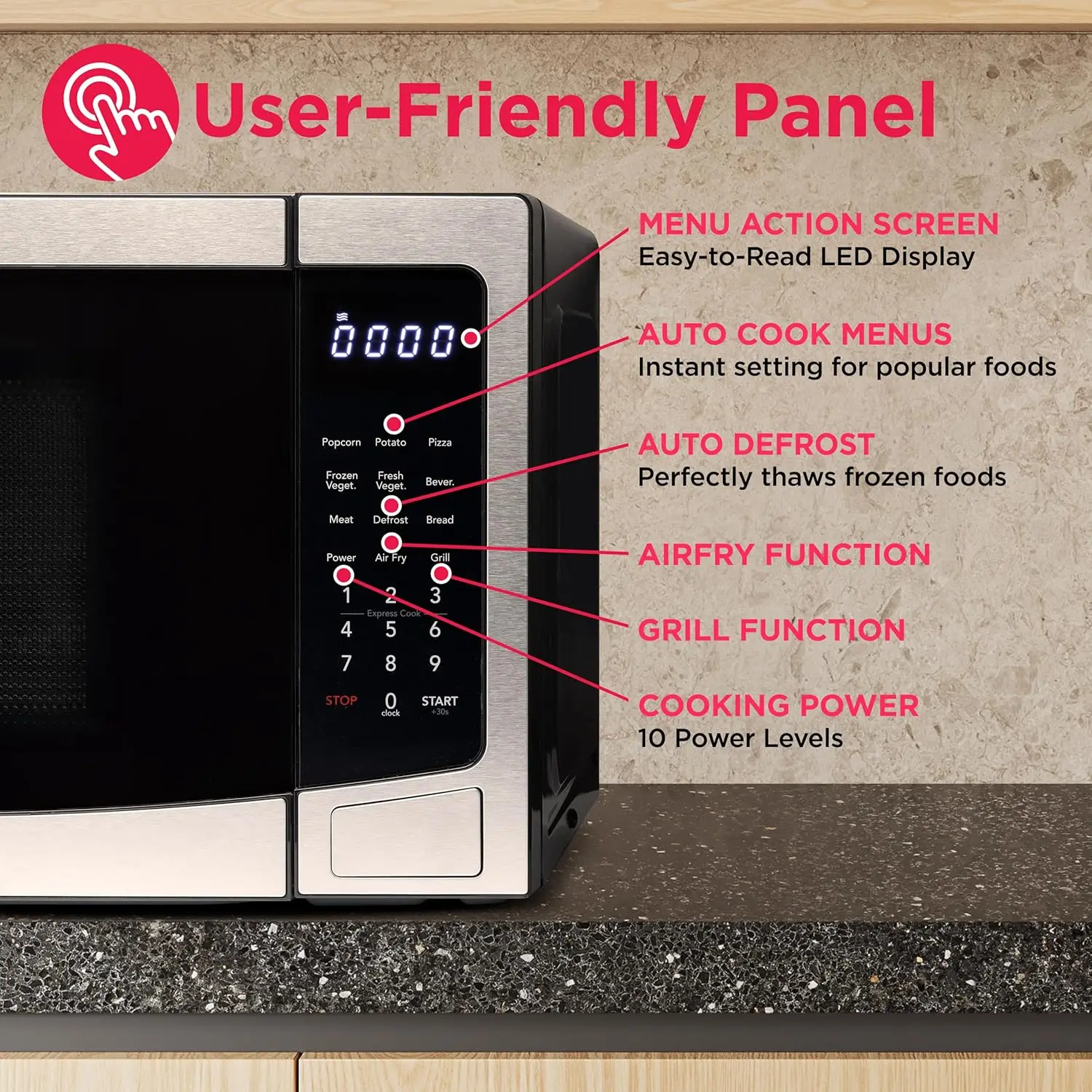 1.2 Cubic Feet Microwave Air Fryer Convection Oven Combo, XL Capacity, Digital Controls, Stainless Steel Finish