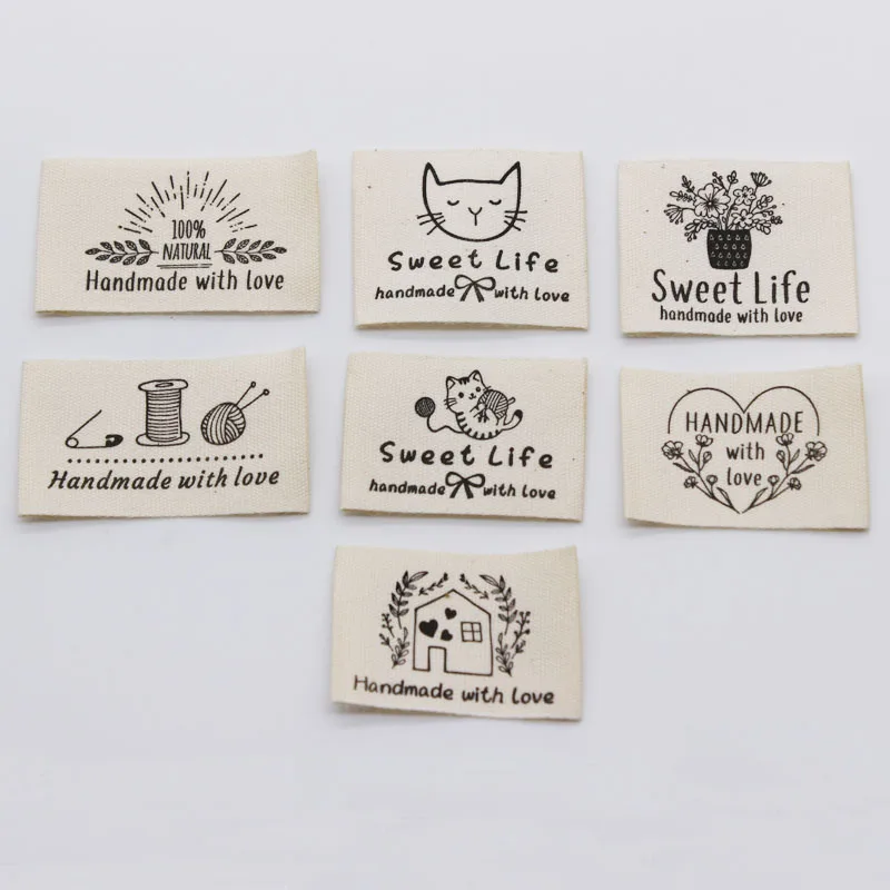 100pcs handmade cotton printed label/natural cotton label/DIY handmade item label/clothing label/brand name