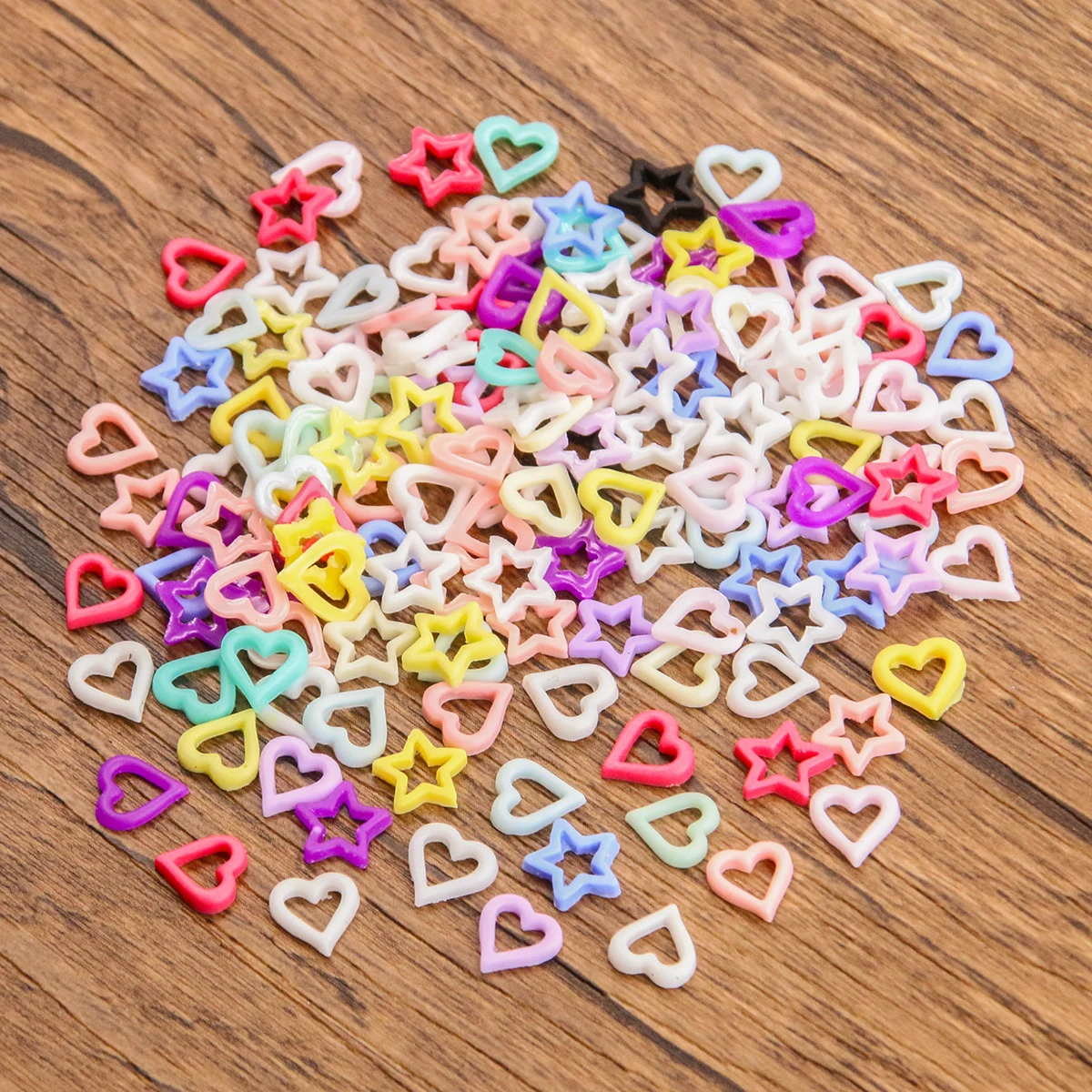 100Pcs Resin Hollow Small Pentagram Heart DIY Cream Glue Patch Phone Shell Patch Arts Kids Hair Nail Accessories Materials