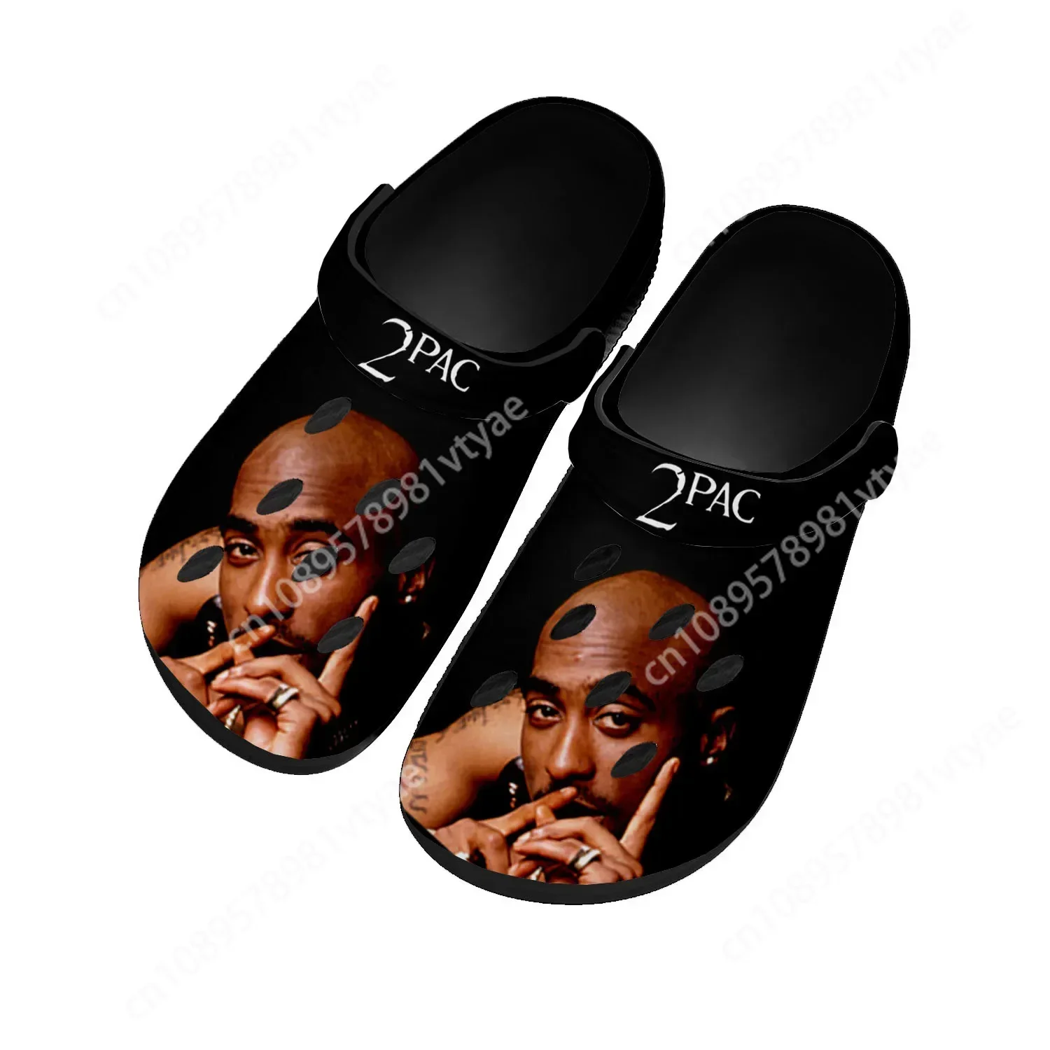 

2Pac Hip Hop Rapper Tupac Pop Home Clogs Custom Water Shoes Mens Womens Teenager Shoes Clog Breathable Beach Hole Slippers Black