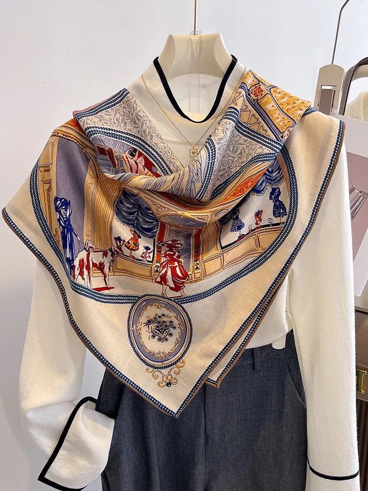 This dual-color silk and wool scarf exudes a light luxury feel made of for air-conditioned rooms can be worn as an outerwear
