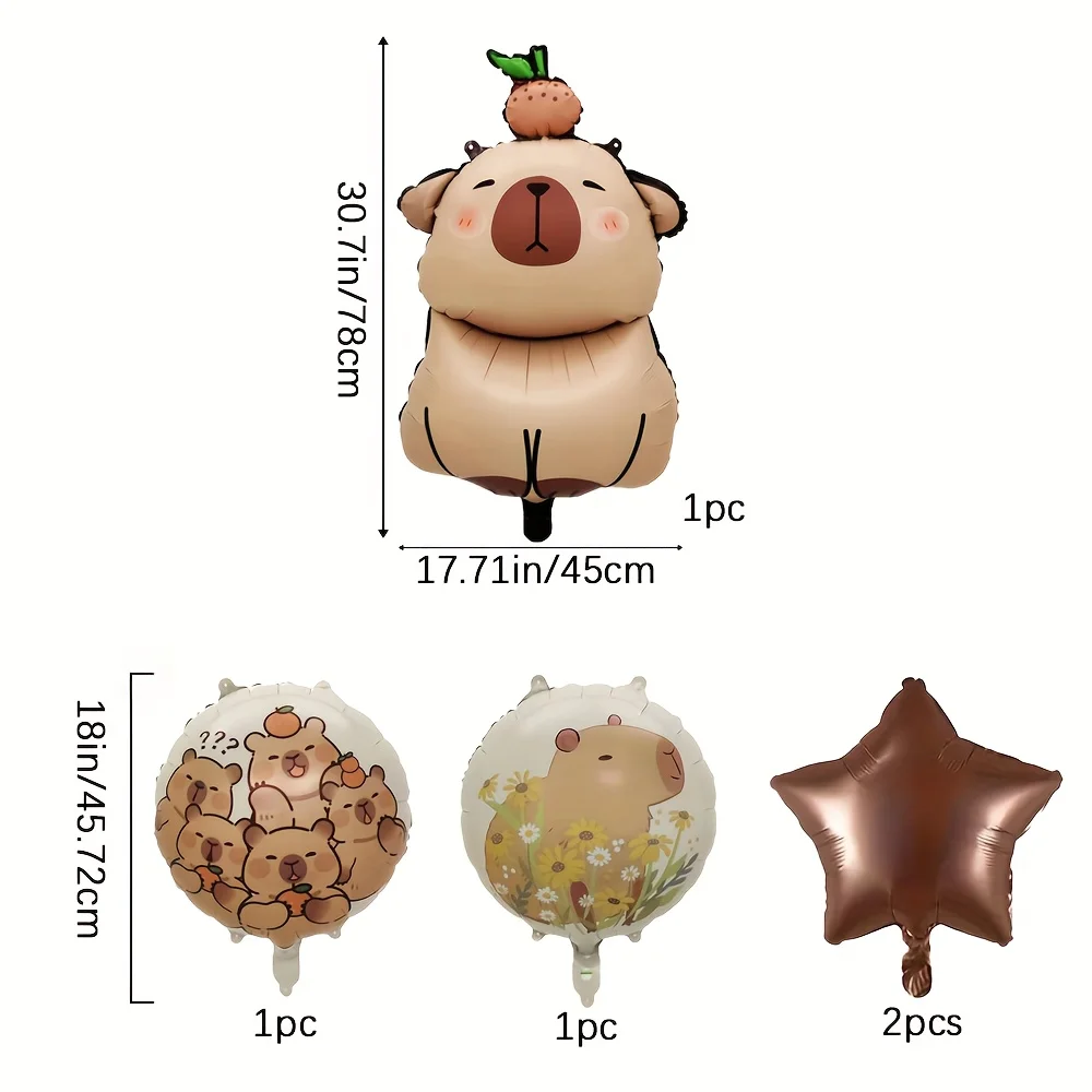 1set Cartoon Animal Capybara Aluminum Foil Balloon Set Child Birthday Party Decoration Foil Balloon Baby Shower Gift Supplies