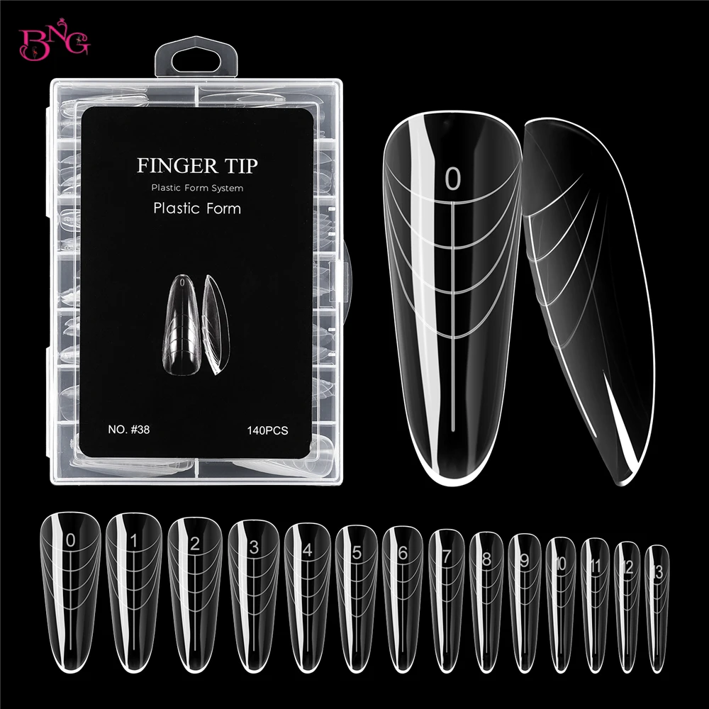 BNG 140Pcs Dual Nail Forms for Poly Nail Gel Classic Almond Nail Molds for Builder Gel Poly Extension Gel Nail Art Design Salon