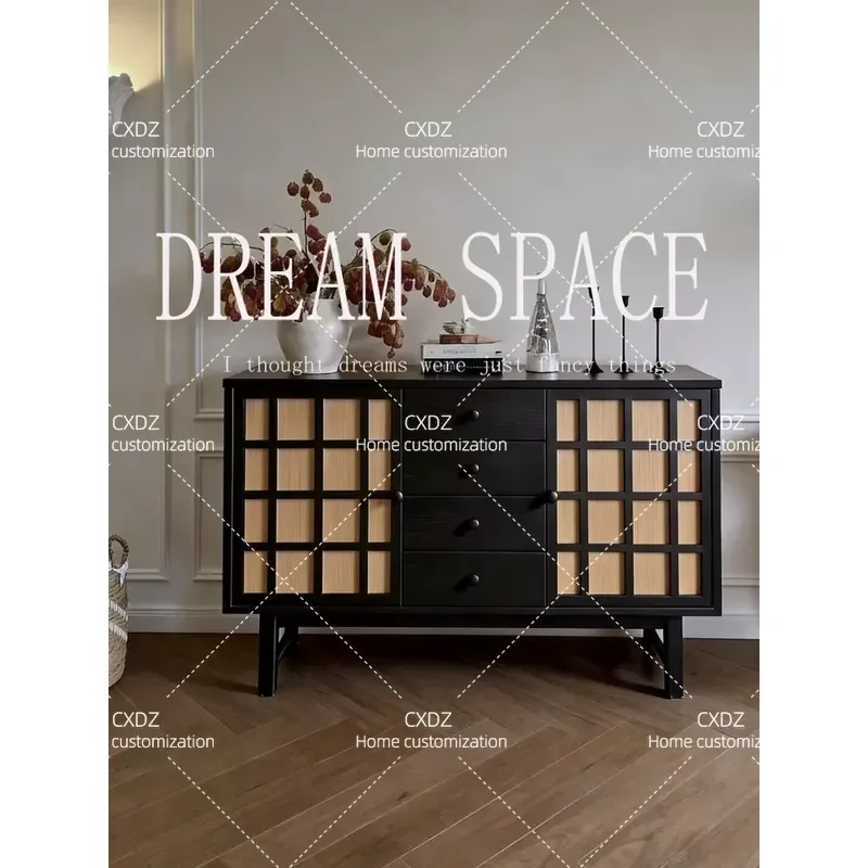Medieval Solid Wood French Drawer Side Cabinet Household Wall Storage Cabinet Foyer Locker