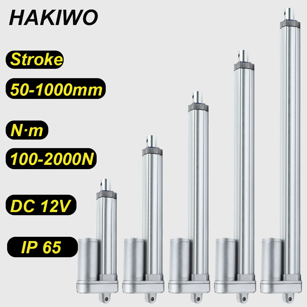 

HAKIWO Linear Actuator 12V IP65 Waterproof 2000N 100mm 300mm 600mm 800mm 1000mm Stroke Linear Drive Electric Motor 100mm/s Speed