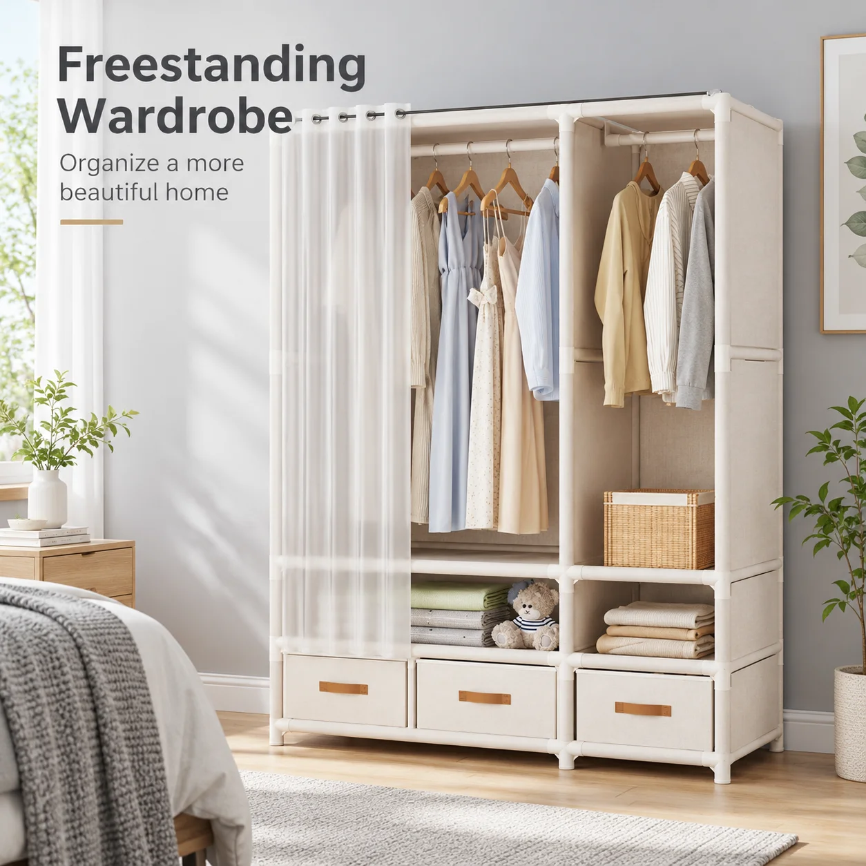 AOLIVIYA Bedroom Large Capacity Cloth Wardrobe Floor Assembly Simple Clothes Storage Cabinet with Drawer Rack