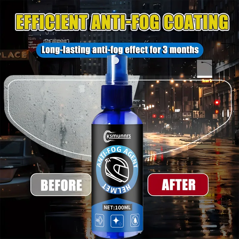 Motorcycle Helmet Anti-Fog Spray - Rain-Repellent Defogging Solution for Cold Air, Long-Lasting Clear Vision for Helmets,