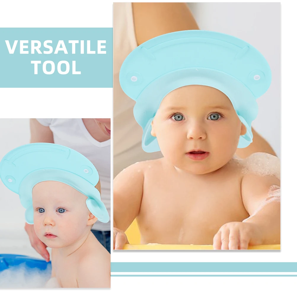 

2Pcs Baby Cap Kids Bath Hat Baby Hair Washing Shield Silica Gel Visor Toddler Ear Protection Adjustable Design Blue Pink