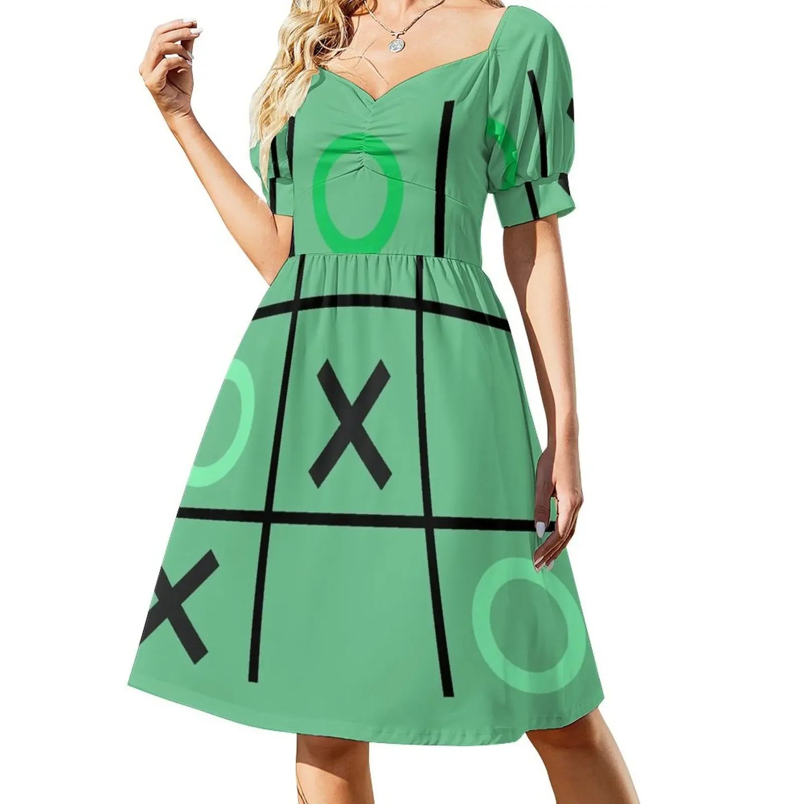 

Tic-Tac-Toe, Xs & Os, Noughts & Crosses (green gradient) Sleeveless Dress prom dresses Party dresses evening dress ladies Dress