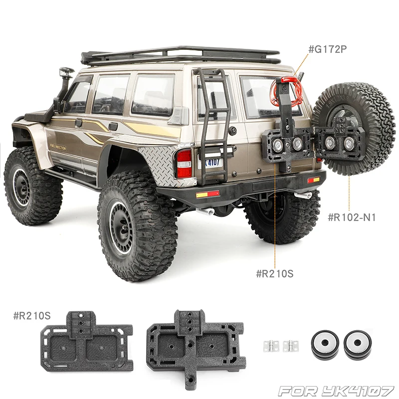 Spare Tire Bracket Spare Tire Cover Decorative Cover Rear Fog Light Tail Light License Plate Tail Mark for 1/10 YK4107 DIY Part
