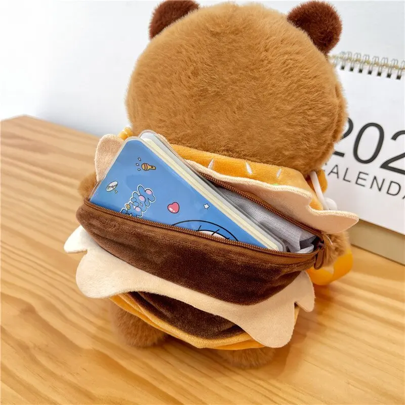 Miniso Burger Plush Toy Backpack Capibala Crossbody Bag Detachable Potato Chips Bear Bag Gift for Children