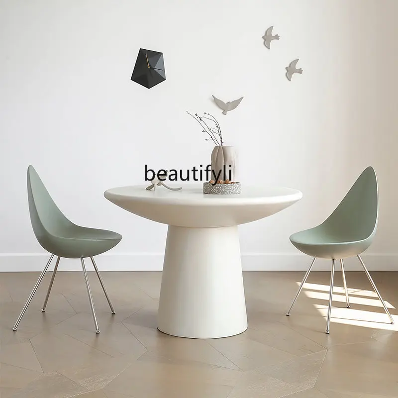 

Light French Cream Style round Table Restaurant Home Small Apartment Dining Table Modern Minimalist round Table furniture