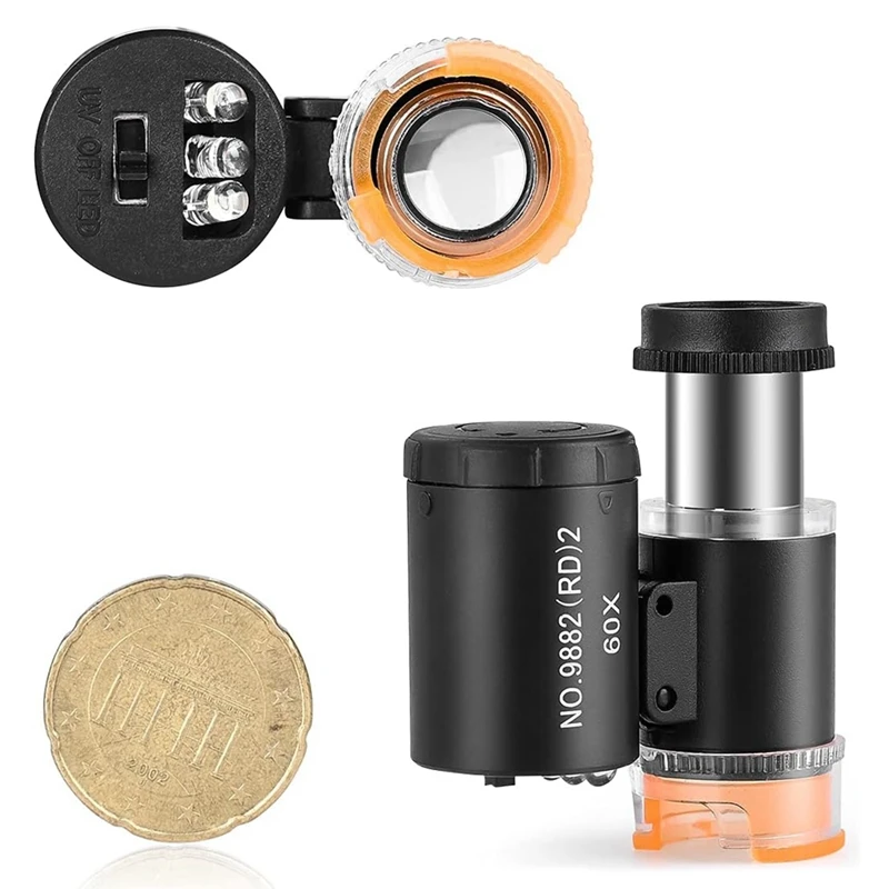 60X Mini Pocket Microscope Jewelers Eye Loupe With LED UV Light Portable Magnifying Glass For Jewelry Diamond Gem