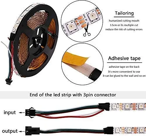 5V WS2812B LED Pixels Strip Light 1m/2m/3m/4m/5m IP65 Waterproof IP20 Not Waterproof RGB Light SMD 5050 30/60/74/96/144leds/m