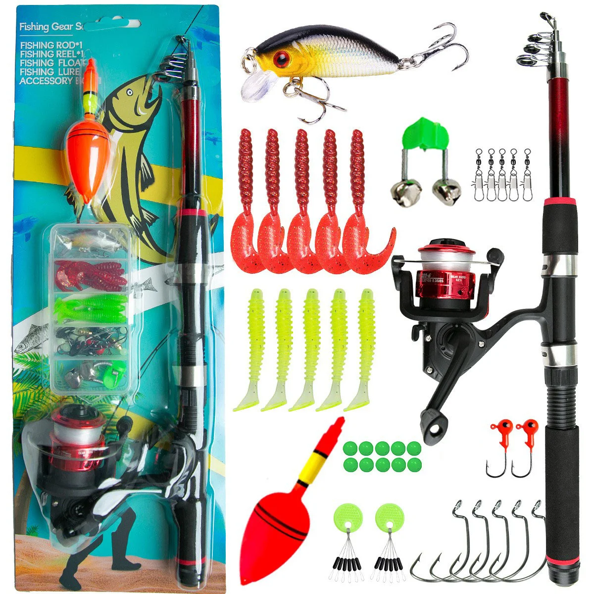 

Children's fishing rod, novice, beginner, telescopic road, sub rod, 1.8m fishing bait, fishing hook line, complete set