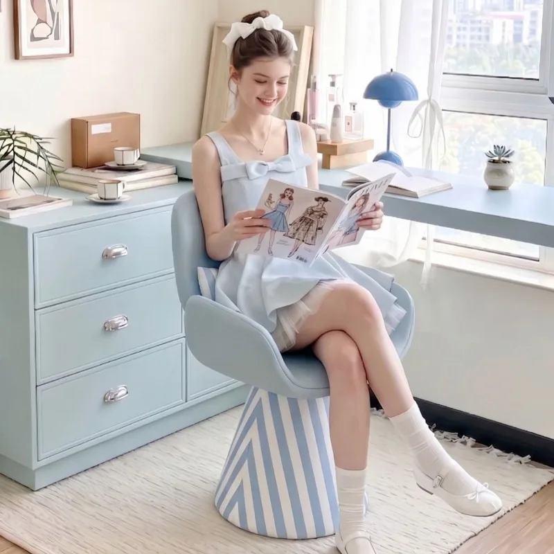 Cream wind rotatable dressing chair, small apartment family bedroom back chair, dopamine blue striped single chair