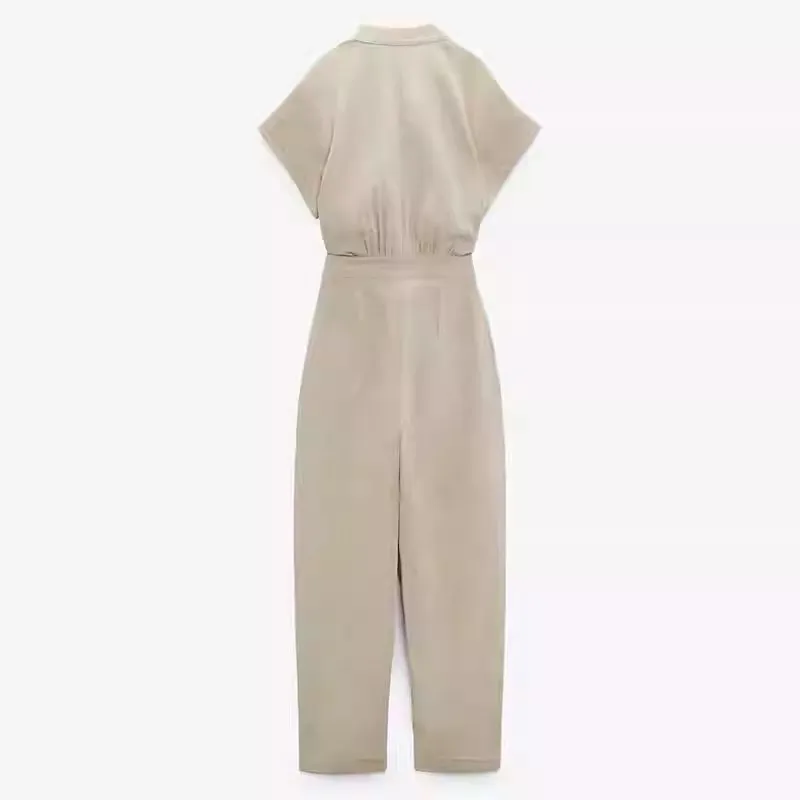 

Лето 2023, женский льняной комбинезон с высокой талией и прямыми штанинами, длинный модный универсальный комбинезон со средней талией, прямой крой...