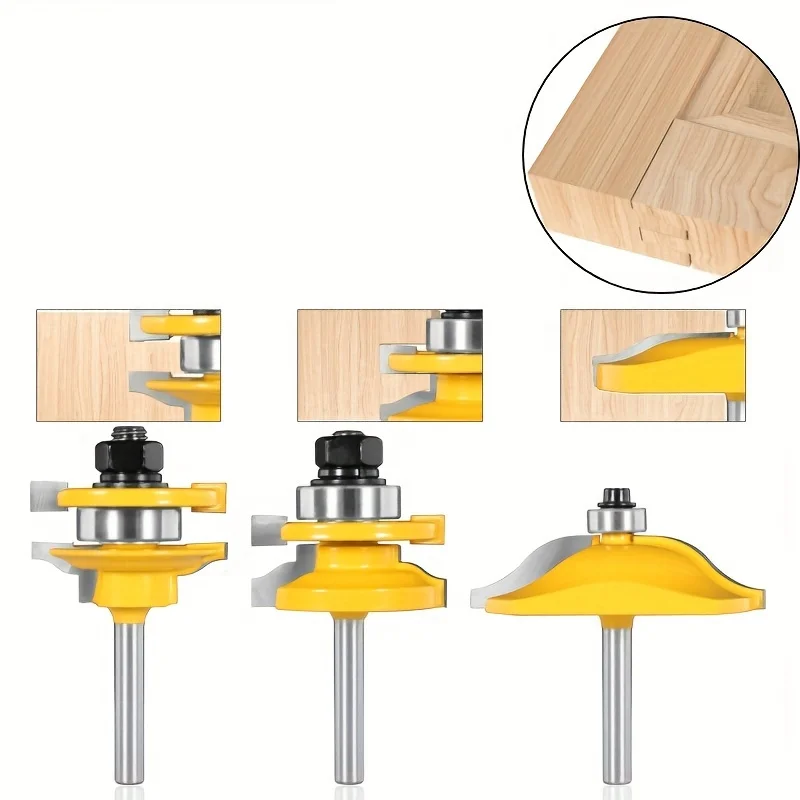 1/2/3PcsDoor Frame Router Bits - 1/4 Inch Shank Woodworking Jointing Tools for Mortise and Tenon Door Panels
