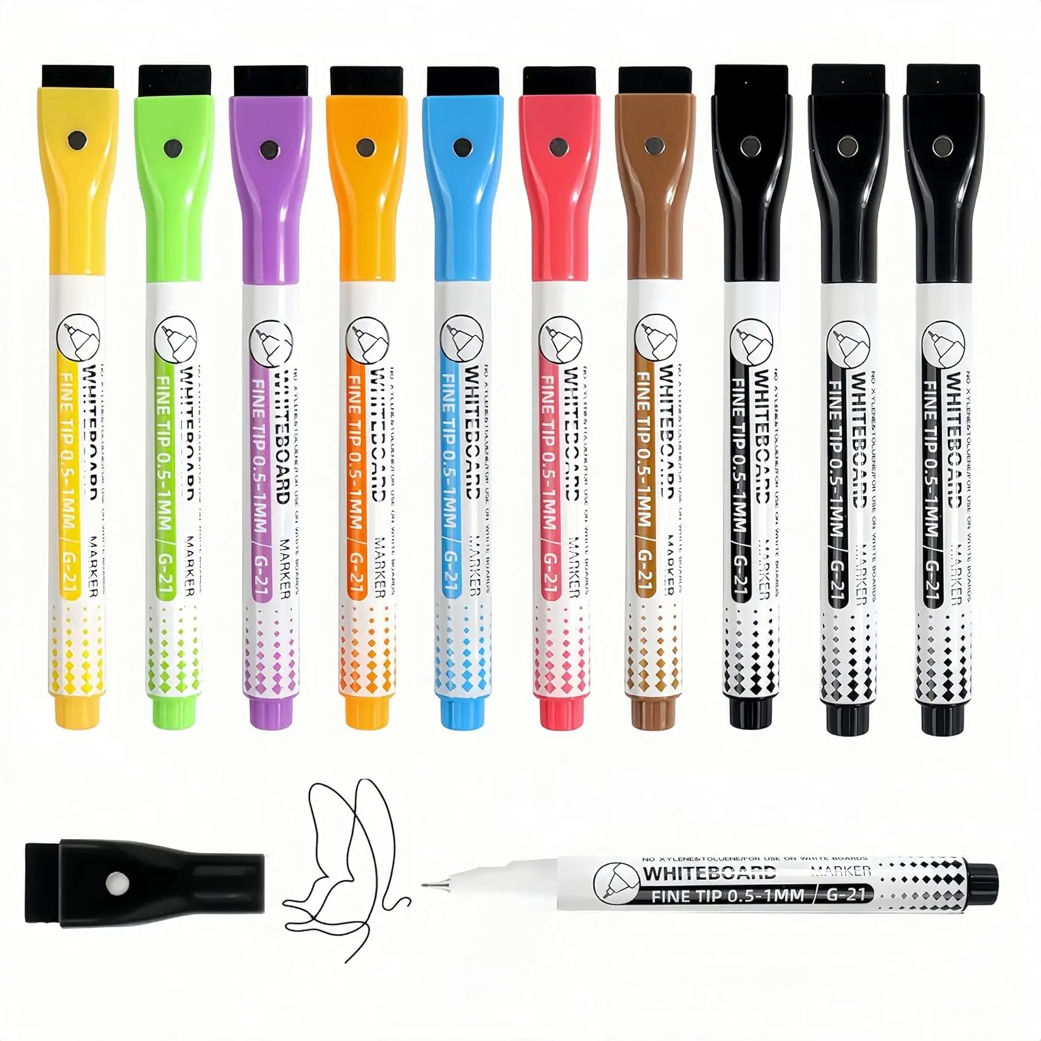 

Маркеры для сухого стирания с ультратонким наконечником 0,5 мм, 10 цветов, с магнитным ластиком для белых досок и блокнотов