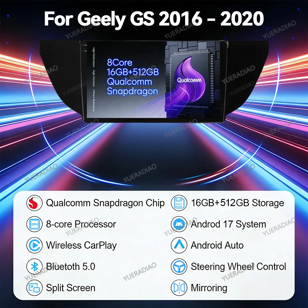 Android 17 Car Radio For Geely GS 2016 - 2020 Emgrand EC7 1 2018 - 2020 Multimedia Stereo Video Player GPS NAVI Qualcomm BT QLED