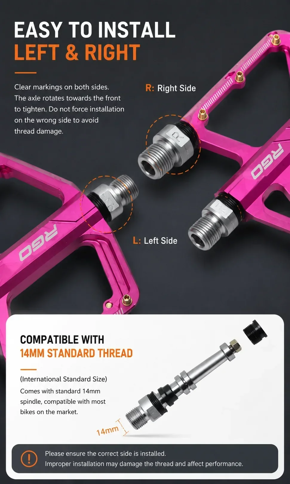 RGO PD04 CNC Aluminium-Legierung Fahrradpedale 3-teilig mit Kugellager Geschmierte Pedale für Mountainbikes und Rennräder – Detail 6