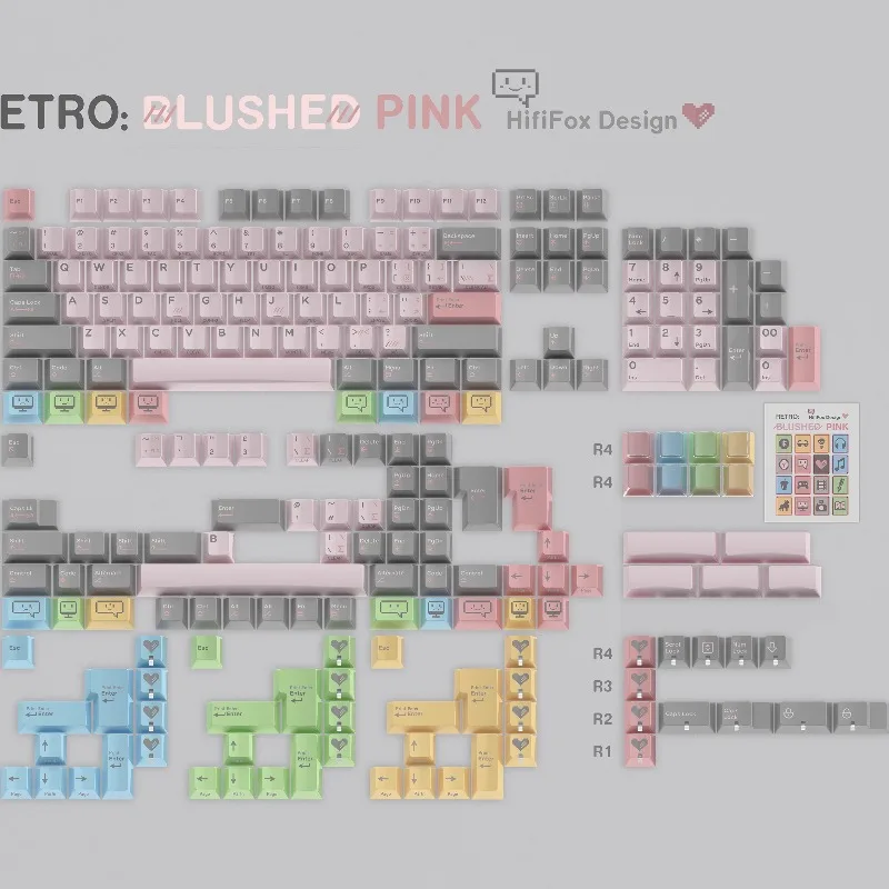 مجموعة أغطية مفاتيح ذات طابع عتيق باللون الوردي الخجول، أغطية لوحة مفاتيح مخصصة لملحقات لوحة المفاتيح الميكانيكية لمكتب الألعاب #6