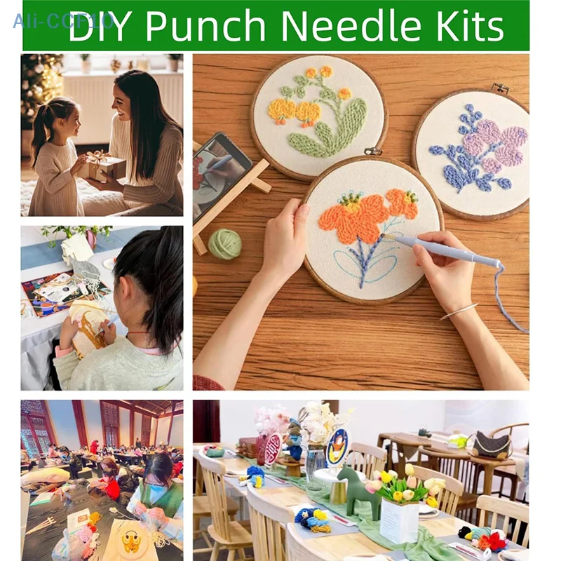 Cartoon Sheep Punch Needle Cross Stitch Embroidery Kit Landscape Rug Tufting Coaster Yarn Punch Coaster Set Handmade DIY Crafts