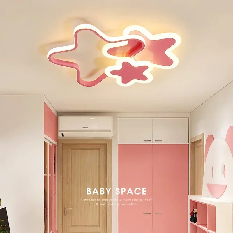 Five-pointed Star Modern Led Ceiling Lamp Creative Bedroom Lighting Cartoon Children's Room Kid Read Study Pink Decoration Light