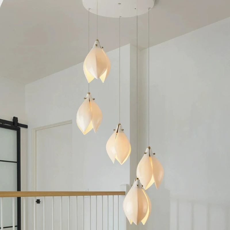Bedroom Bedside Ceramic Magnolia Chandeliers Dining Room Island Stairs Art Petal Light Living Room Study Decorative Hanging Lamp