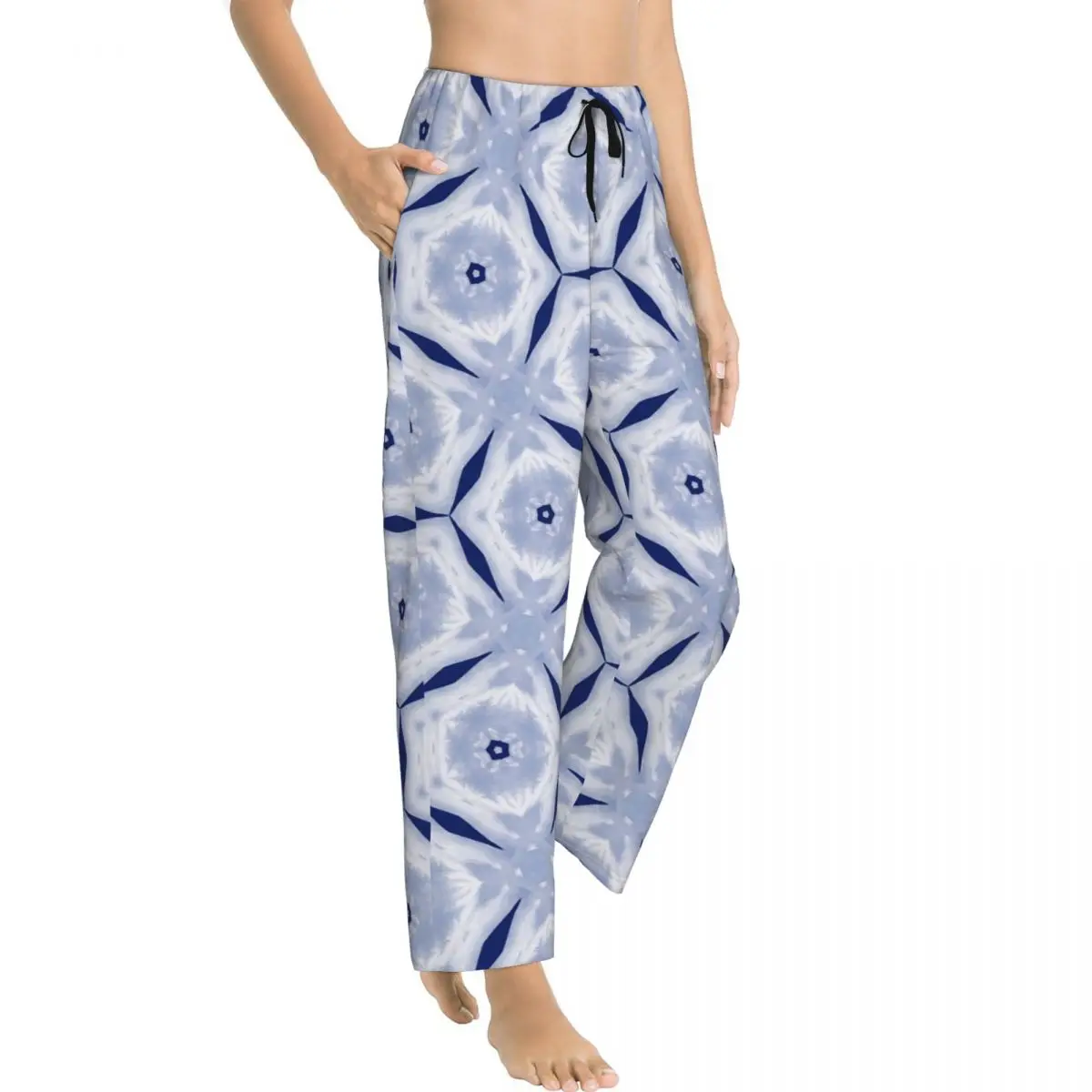 Women's Pajama Pants Seamless Blue Ink Pattern 3. Mary Lang Lounge Pants Comfy Geometric Ink Blue Sleep Bottoms Dorm