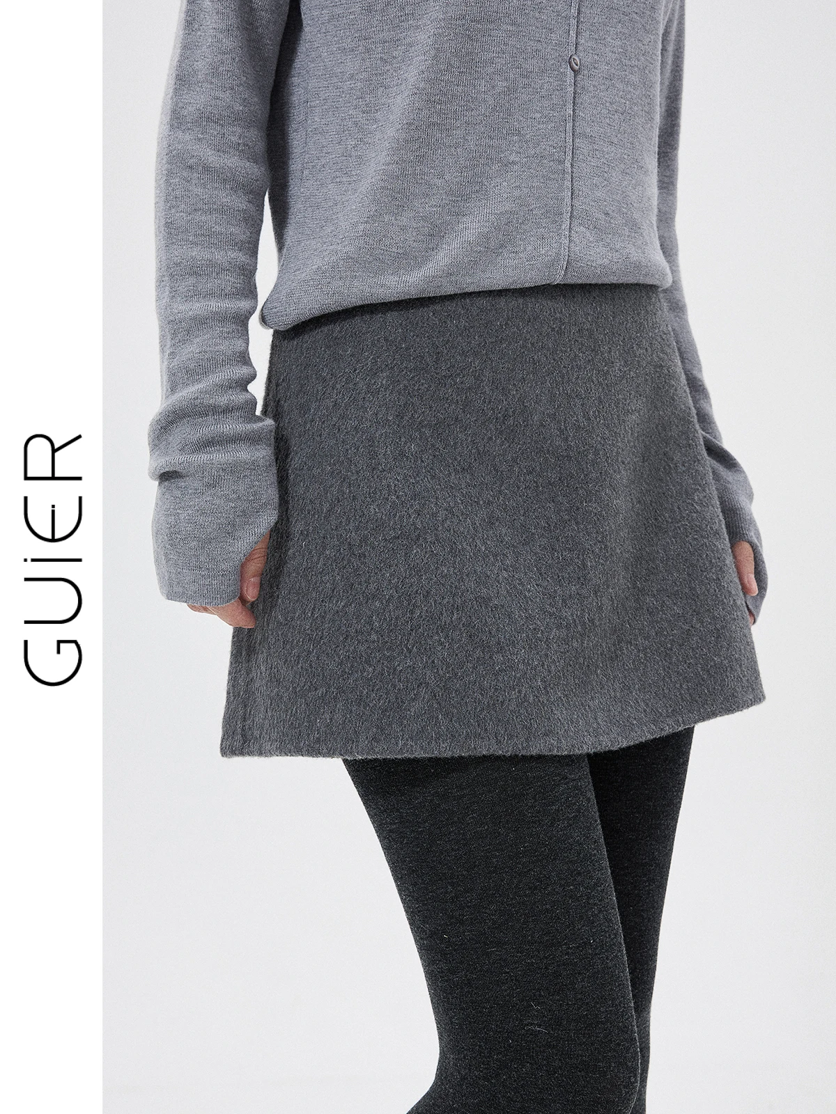

Женская зимняя элегантная шерстяная юбка-трапеция Guier с завышенной талией, повседневная, простой дизайн