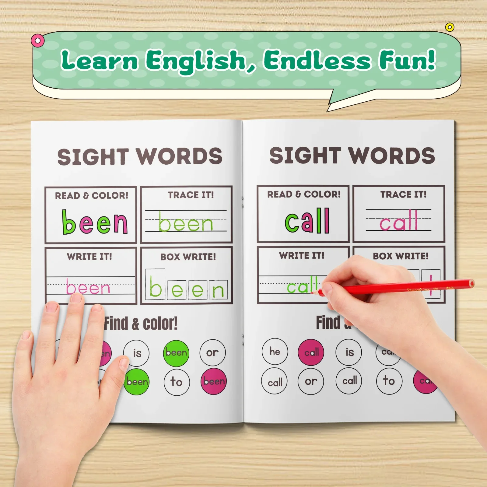 Kids English Word Coloring Workbook, Cute Cartoon Designs, Preschool Educational Activity Book for Fun English Learning view 4
